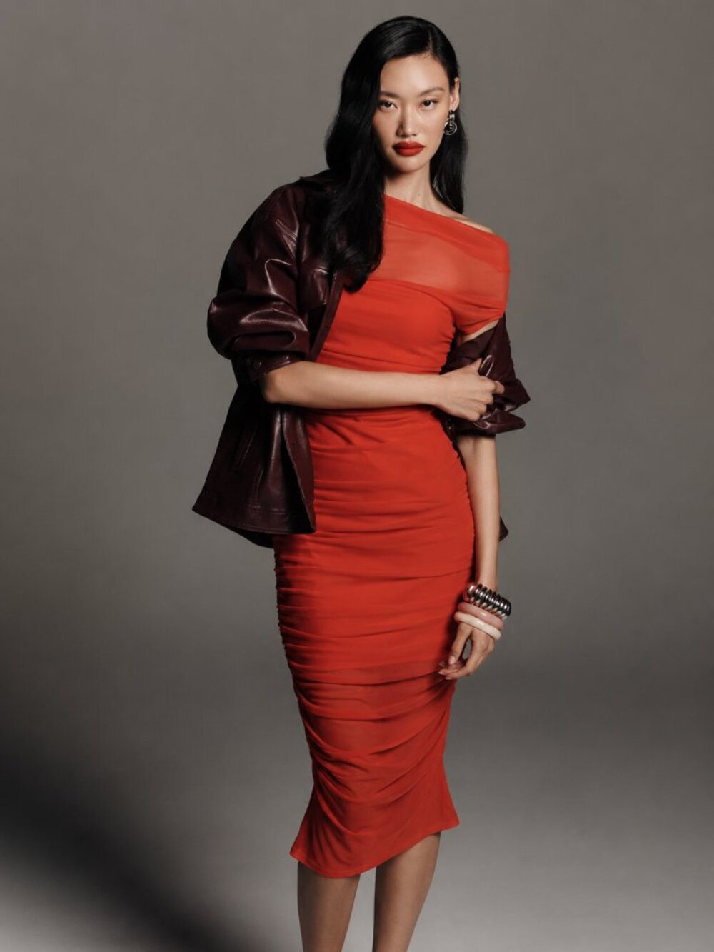 NWT Anthropologie Loretta Red Hot Off-Shoulder Mesh Midi Dress S